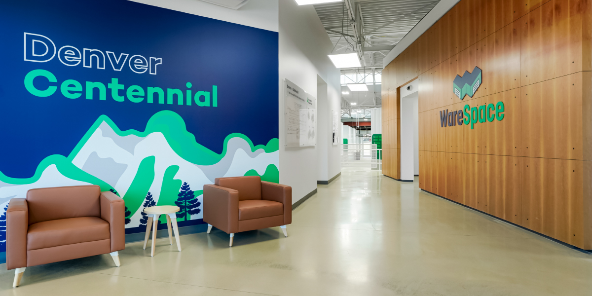 renovated front entrance to the warespace facility in englewood colorado