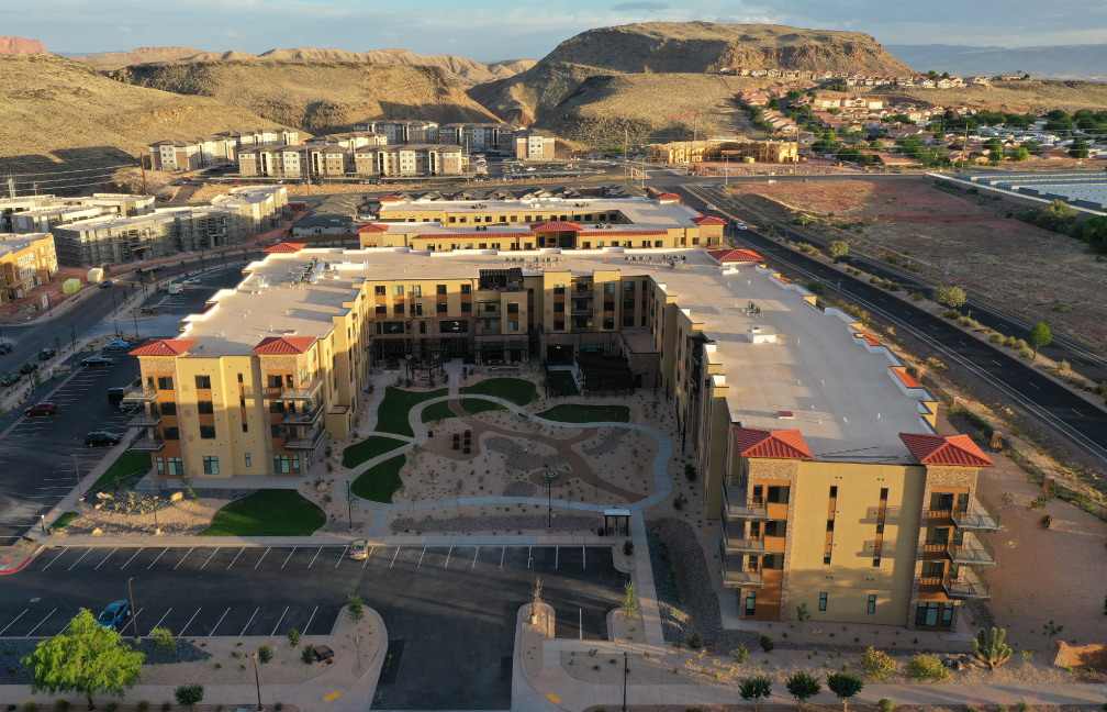 aerial image of The Ovation by avamere at sienna hills Continuing Care Retirement Community in washington city utah