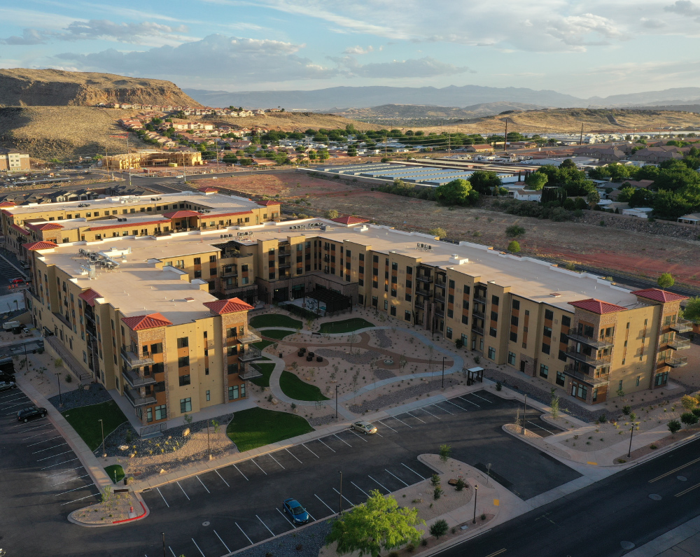 aerial view of the Ovation by avamere at sienna hills Senior living community in washington city utah