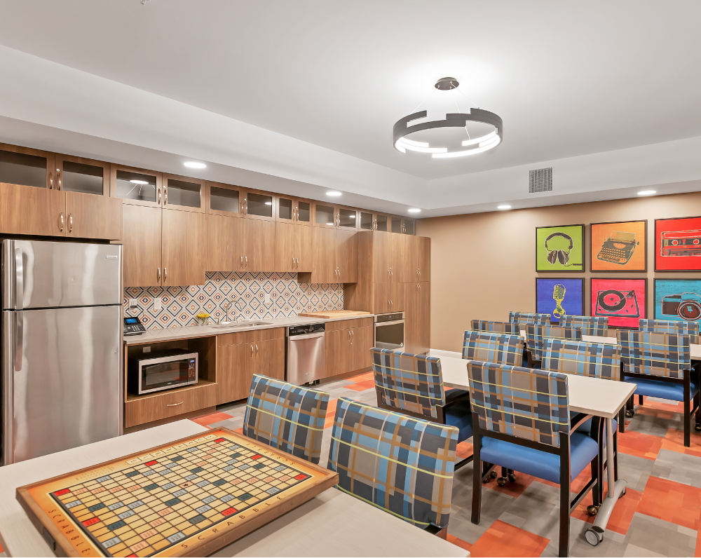 game room within The Ovation by avamere at sienna hills Continuing Care Retirement Community in washington city utah