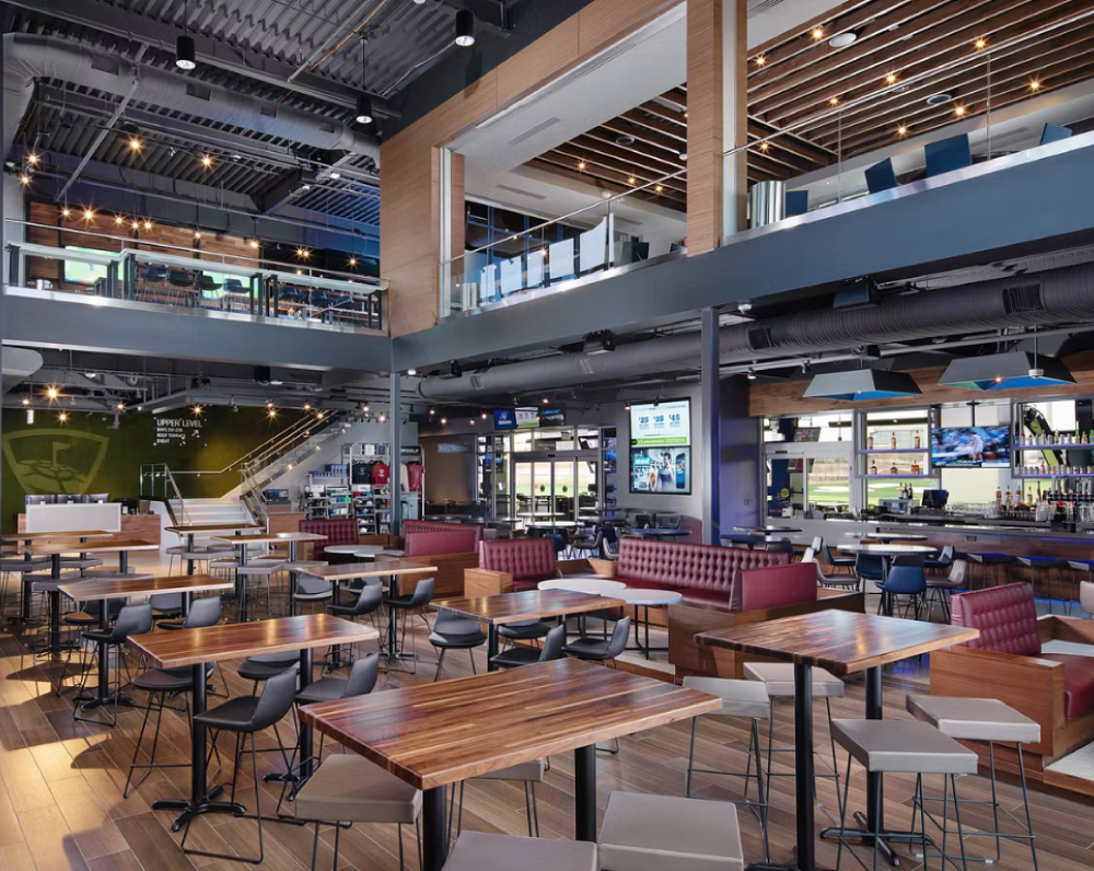 dining area in the topgolf complex in rodgers arkansas