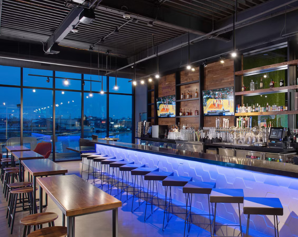 bar area of the topgolf complex in rodgers arkansas