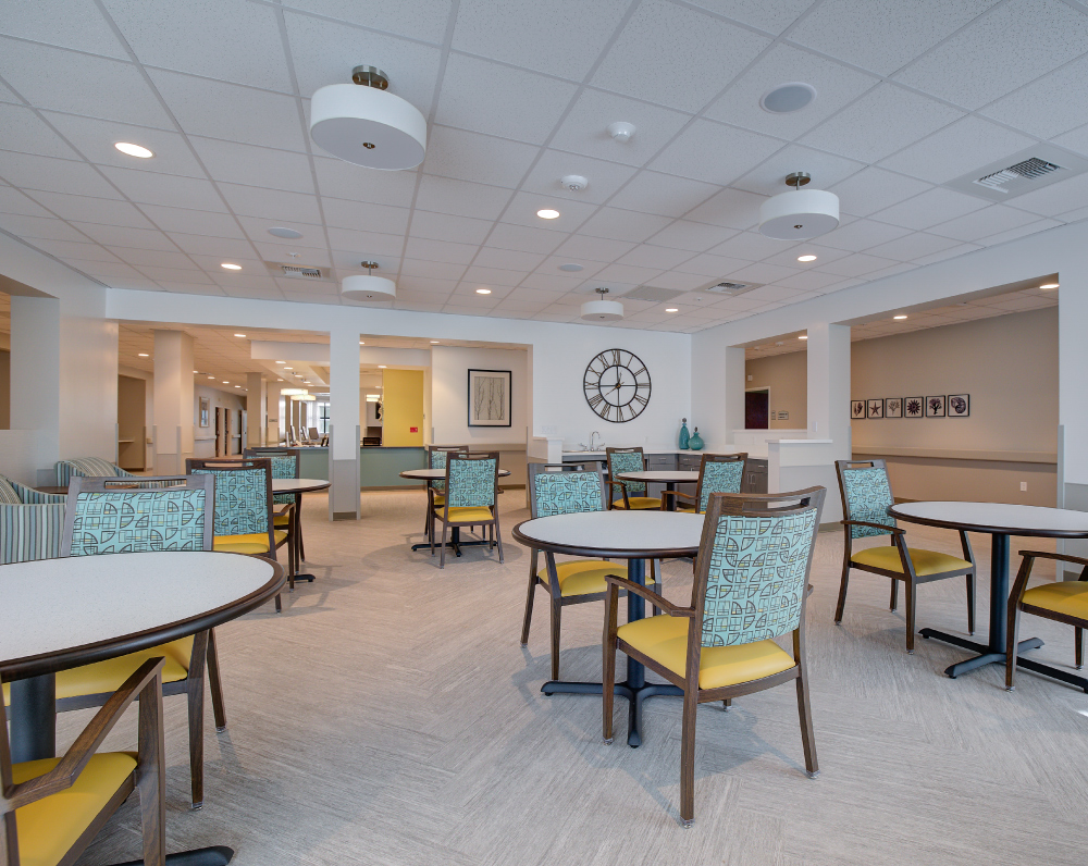 dining area within the transitional care of oceanside skilled nursing facility in california