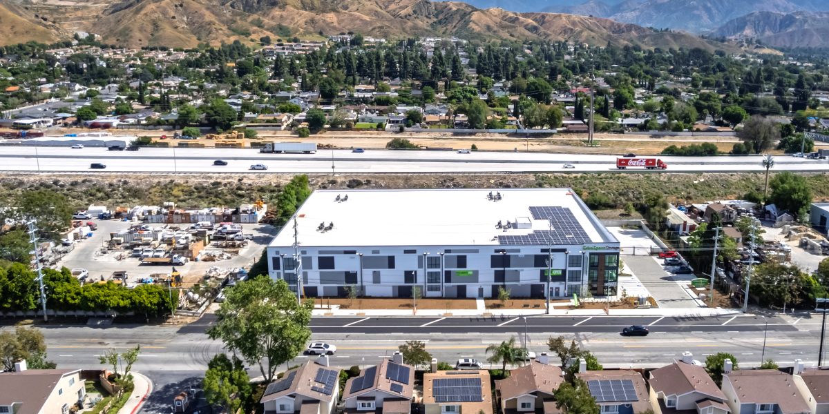 exterior aerial image of the banner self storage facility in sylmar california