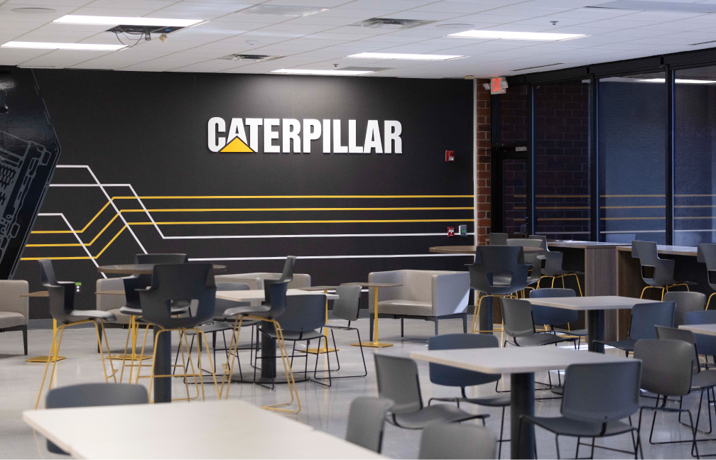 break room within the caterpillar office renovation in griffin georgia