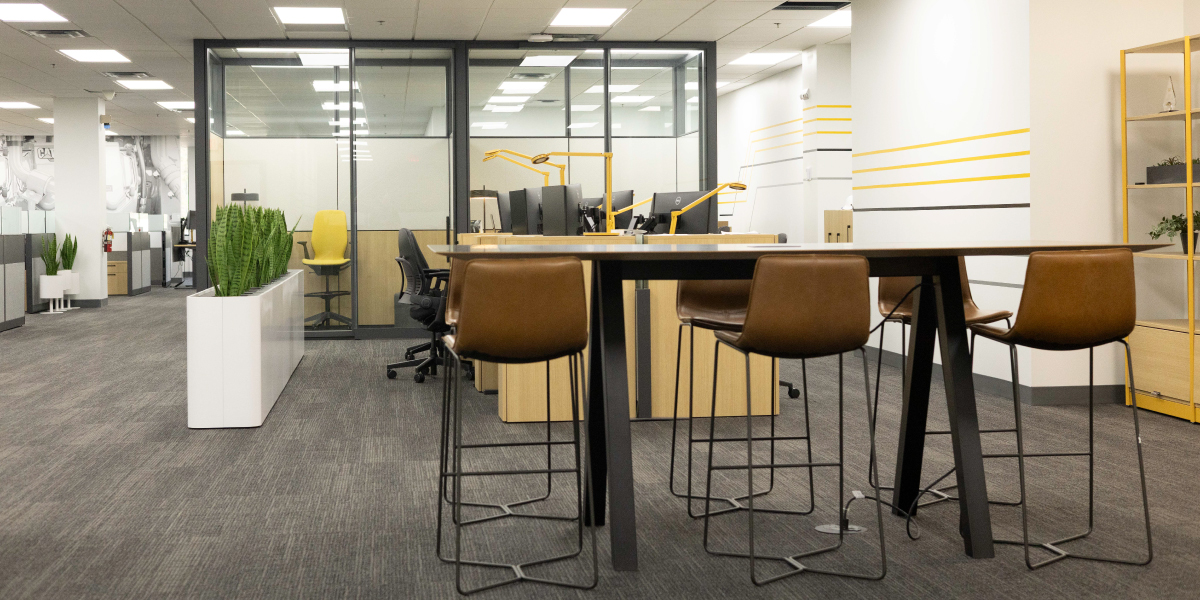 open office space within the renovated caterpillar office building in griffin georgia