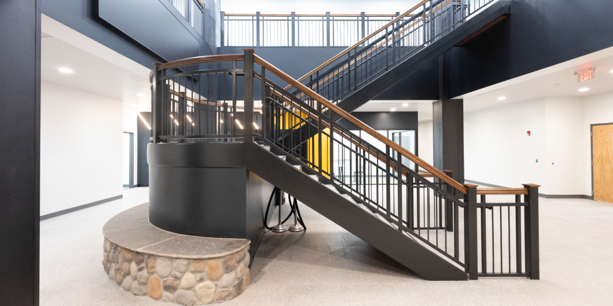 stairway of the renovated caterpillar office building in griffin georgia