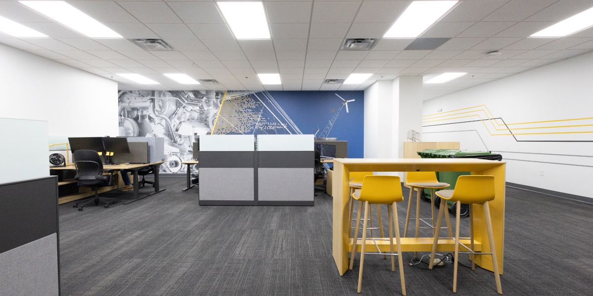 cubicle space within the renovated caterpillar office building in griffin georgia