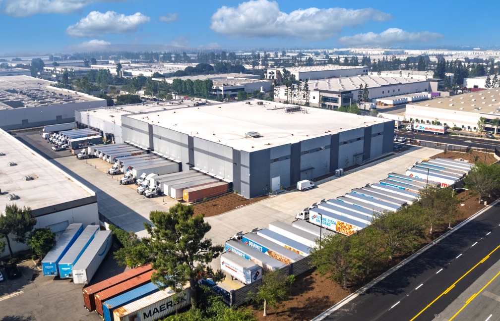 aerial image of the cold storage facility expansion for domino's in ontario california