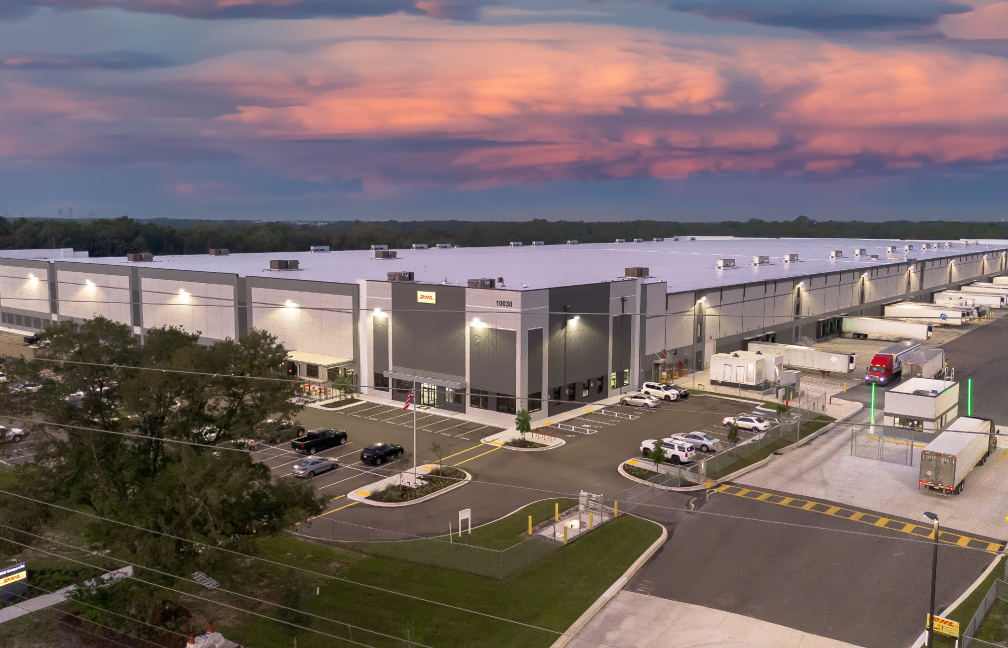 drone image of the front entrance of the dhl cold storage facility in jacksonville florida