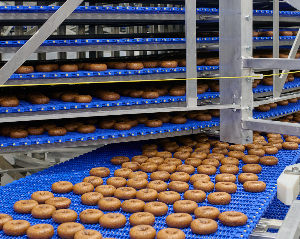 donuts on conveyor belt from the dunkin donut haverhill pennsylvania bakery