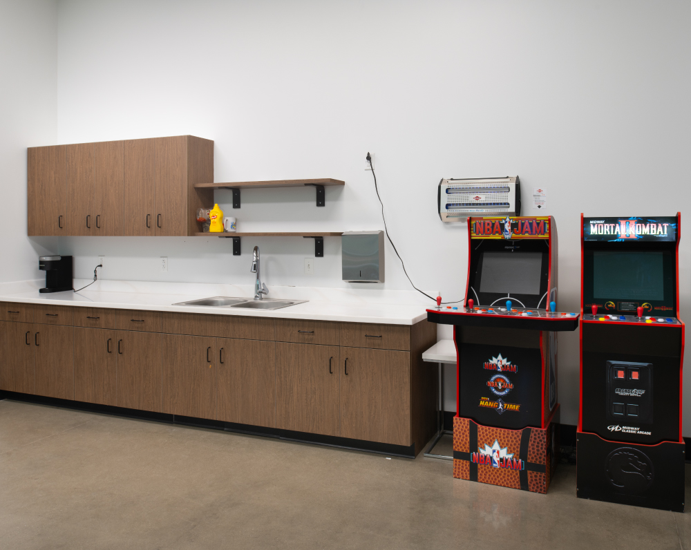 breakroom within the spreetail warehouse tenant improvement in greenwood indiana